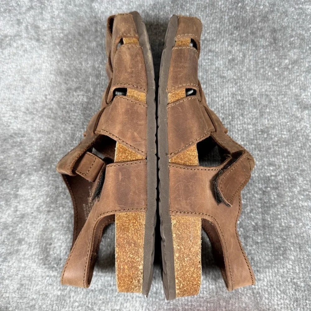 Eddie Bauer Sandals Men's 14 Brown Leather Fisherman Style Hook Loop Outdoor